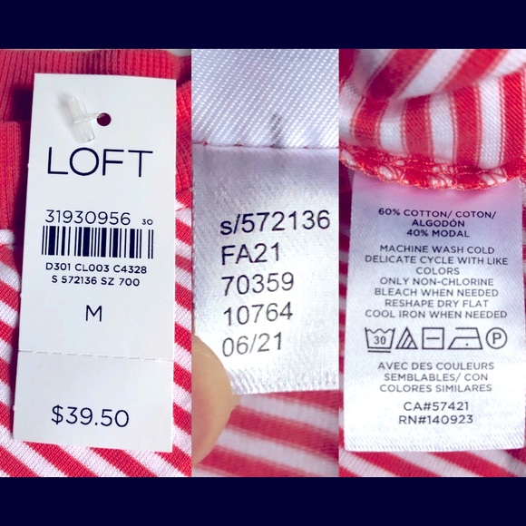 NEW LOFT Striped Wedge Tee Shirt Orange Large Short Sleeve Women’s - Picture 6 of 15